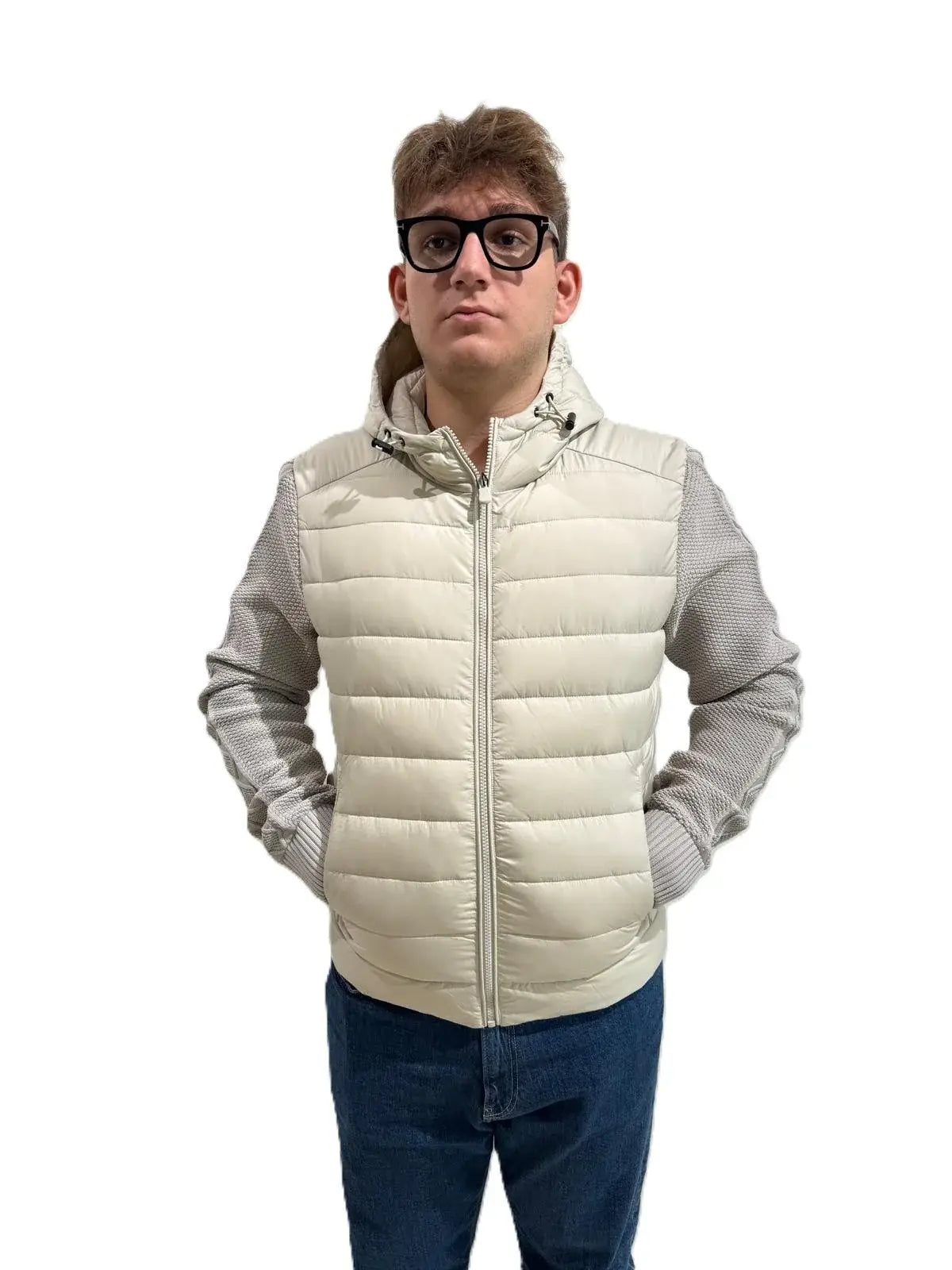 SAVE THE DUCK HOODED HYBRID KNIT JACKET Uomo D32488M-ROMI21 FEN